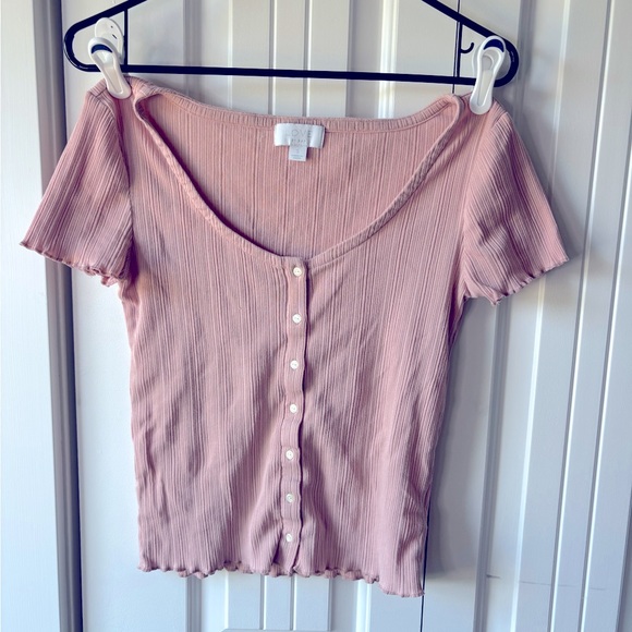 GAP Tops - GAP pink ribbed cotton shirt pink size Small